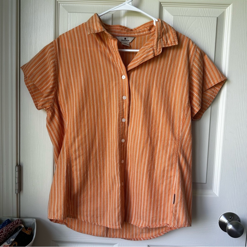 WOOLRICH | Women’s Striped Orange Button Down Shirt - Picture 4 of 8